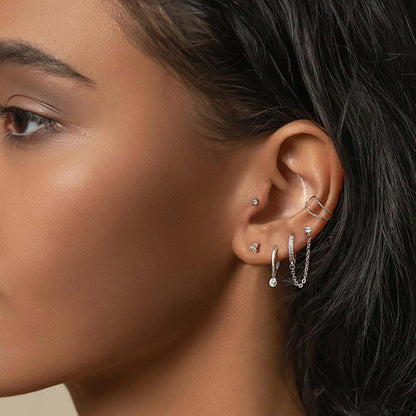 Silberne Creolen mit Kette & Stecker Ohrringe für Damen