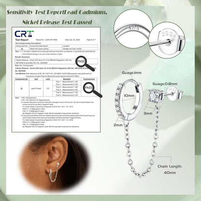 Silberne Creolen mit Kette & Stecker Ohrringe für Damen