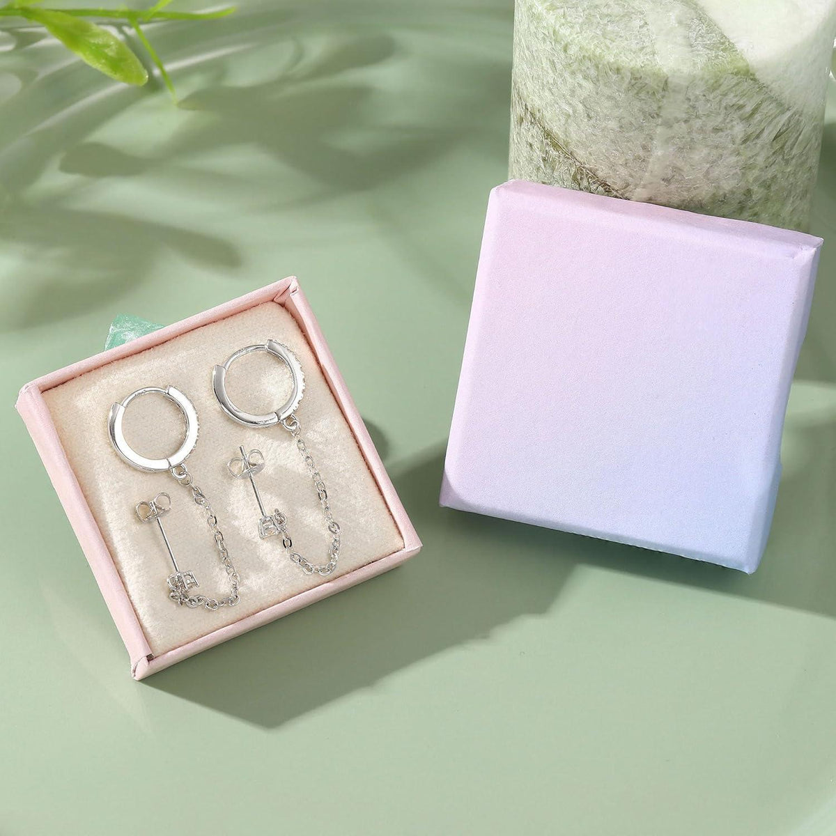 Silberne Creolen mit Kette & Stecker Ohrringe für Damen