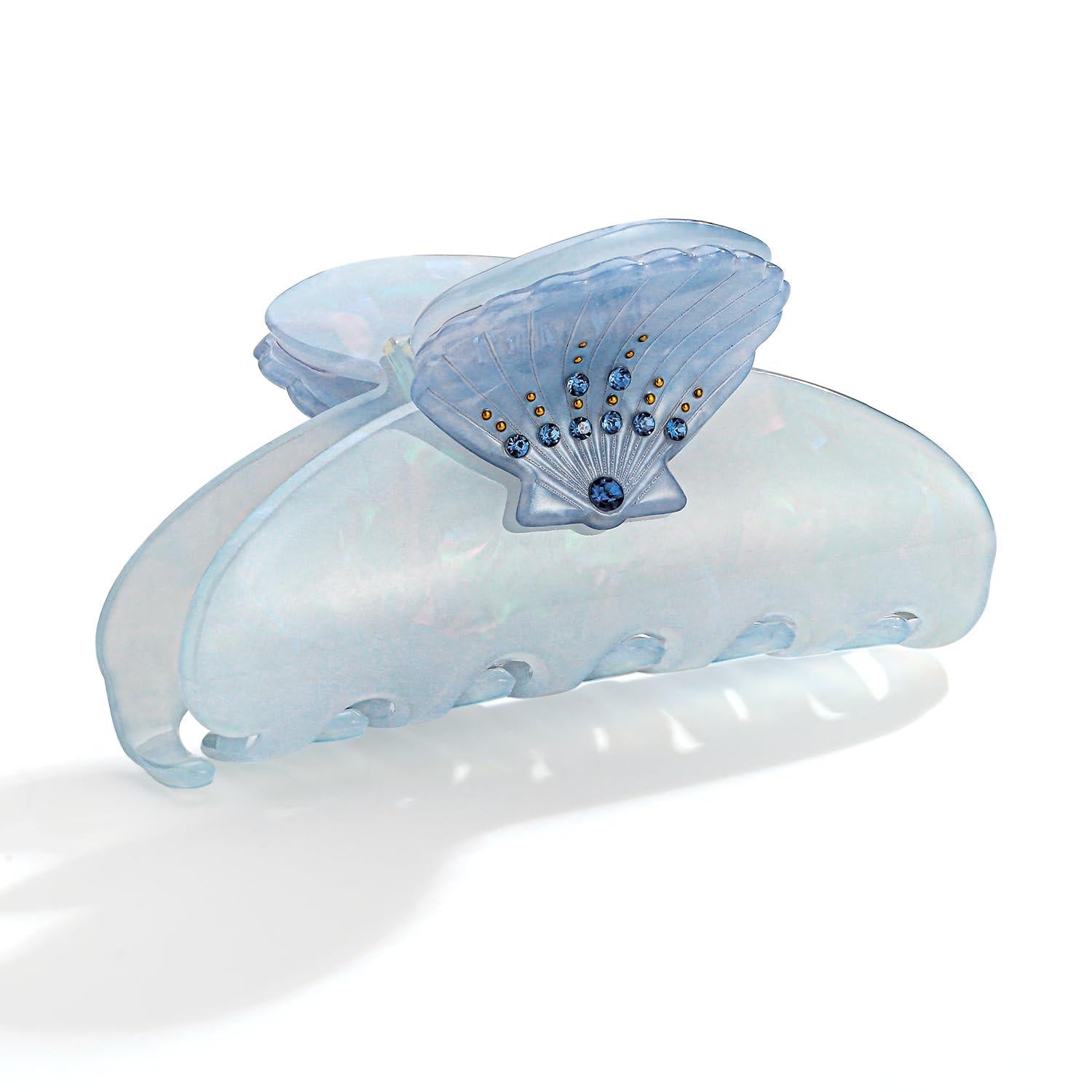 Elegante Muschel-Haarklammer in Blau mit Strasssteinen