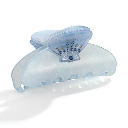 Elegante Muschel-Haarklammer in Blau mit Strasssteinen