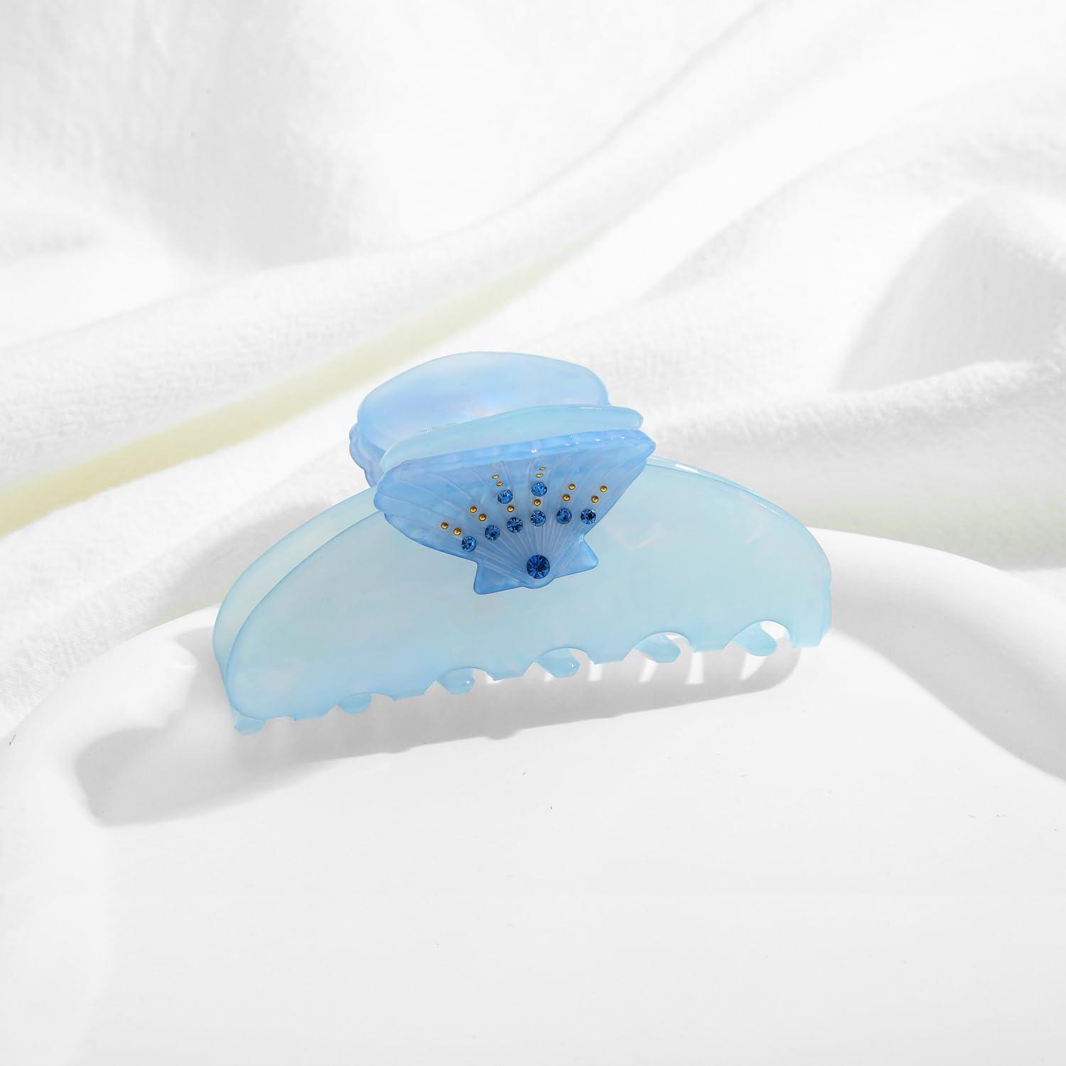 Elegante Muschel-Haarspange in Blau mit Strasssteinen, Rutschfest und Langlebig