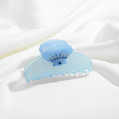 Elegante Muschel-Haarspange in Blau mit Strasssteinen, Rutschfest und Langlebig