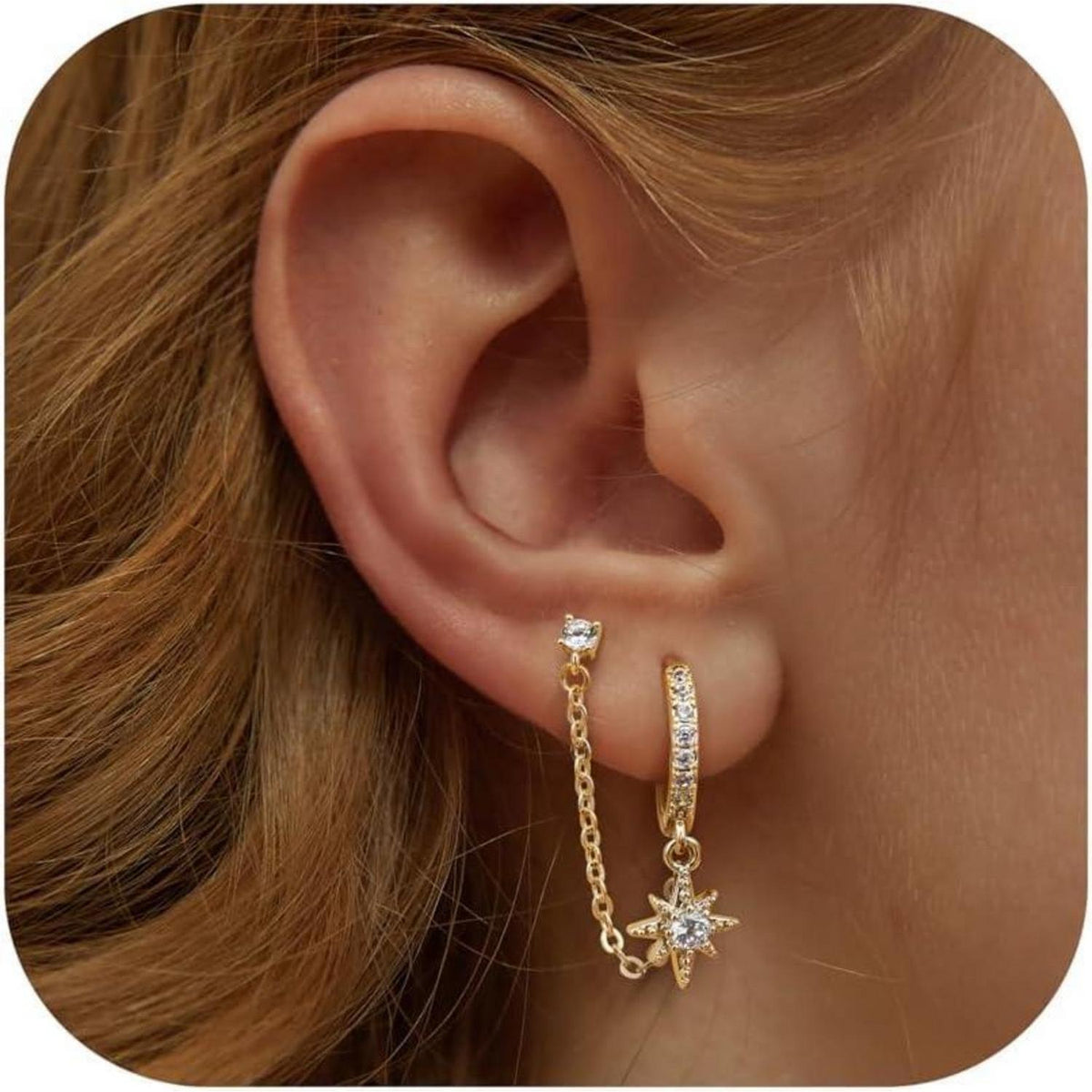 Silberne Creolen mit Kette & Zirkonia – Ohrstecker für Damen