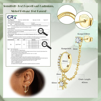 Silberne Creolen mit Kette & Zirkonia – Ohrstecker für Damen