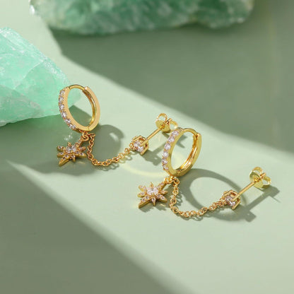 Silberne Creolen mit Kette & Zirkonia – Ohrstecker für Damen