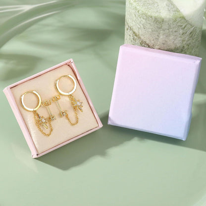 Silberne Creolen mit Kette & Zirkonia – Ohrstecker für Damen