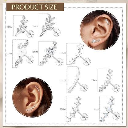 Piercing Helix Set 9 Stück Chirurgenstahl Ohrschmuck Silber Opal CZ