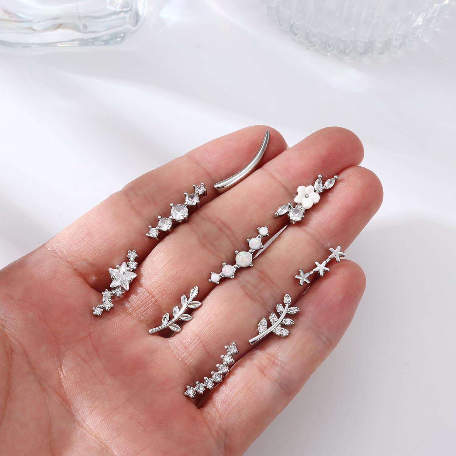 Piercing Helix Ohrschmuck Set 9 Stück Chirurgenstahl 16G Opal CZ Stern