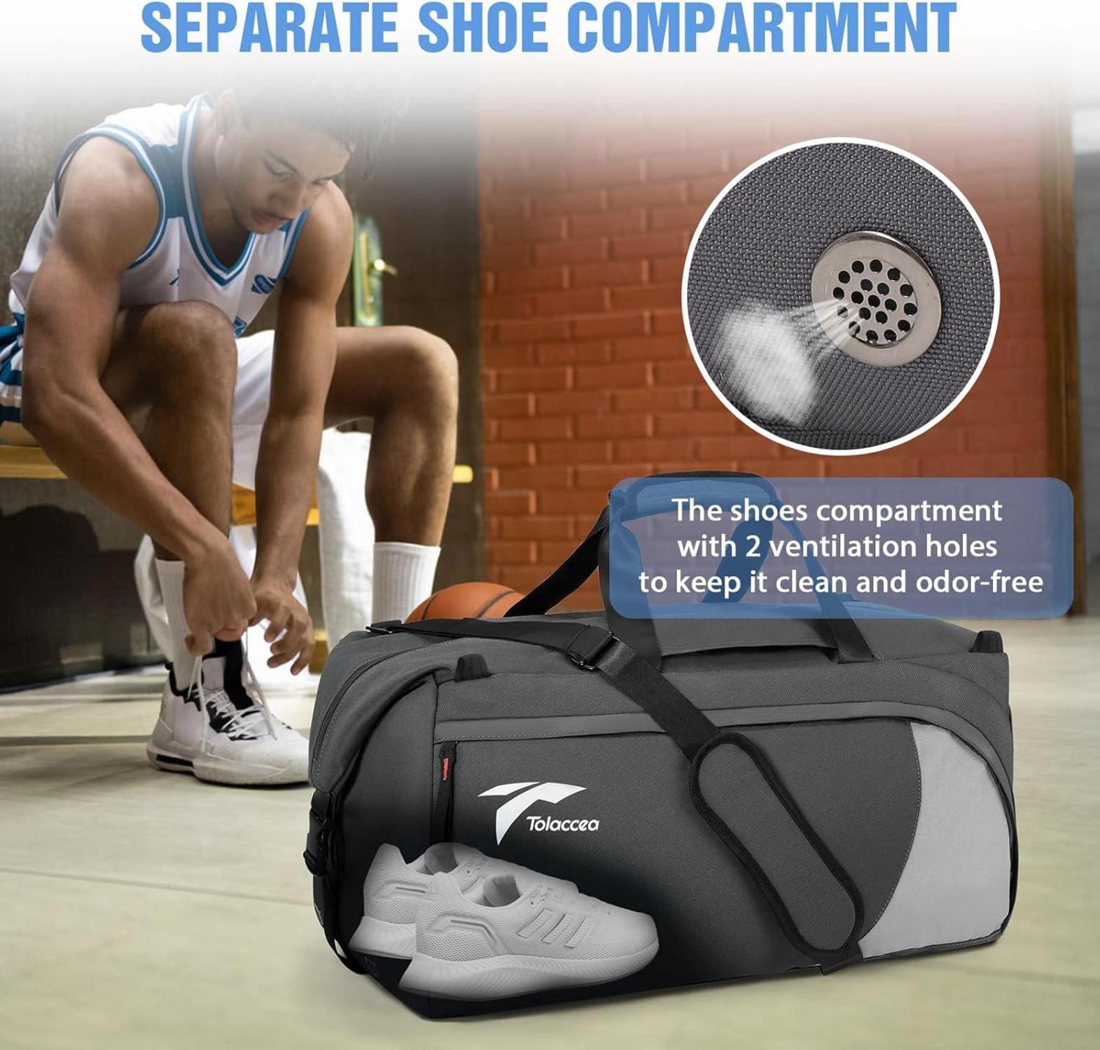 Tolaccea Sporttasche Rucksack 54L mit Schuhfach Nassfach Laptopfach - Herren Damen Fitness Reise Sport Schwimmen Fußball