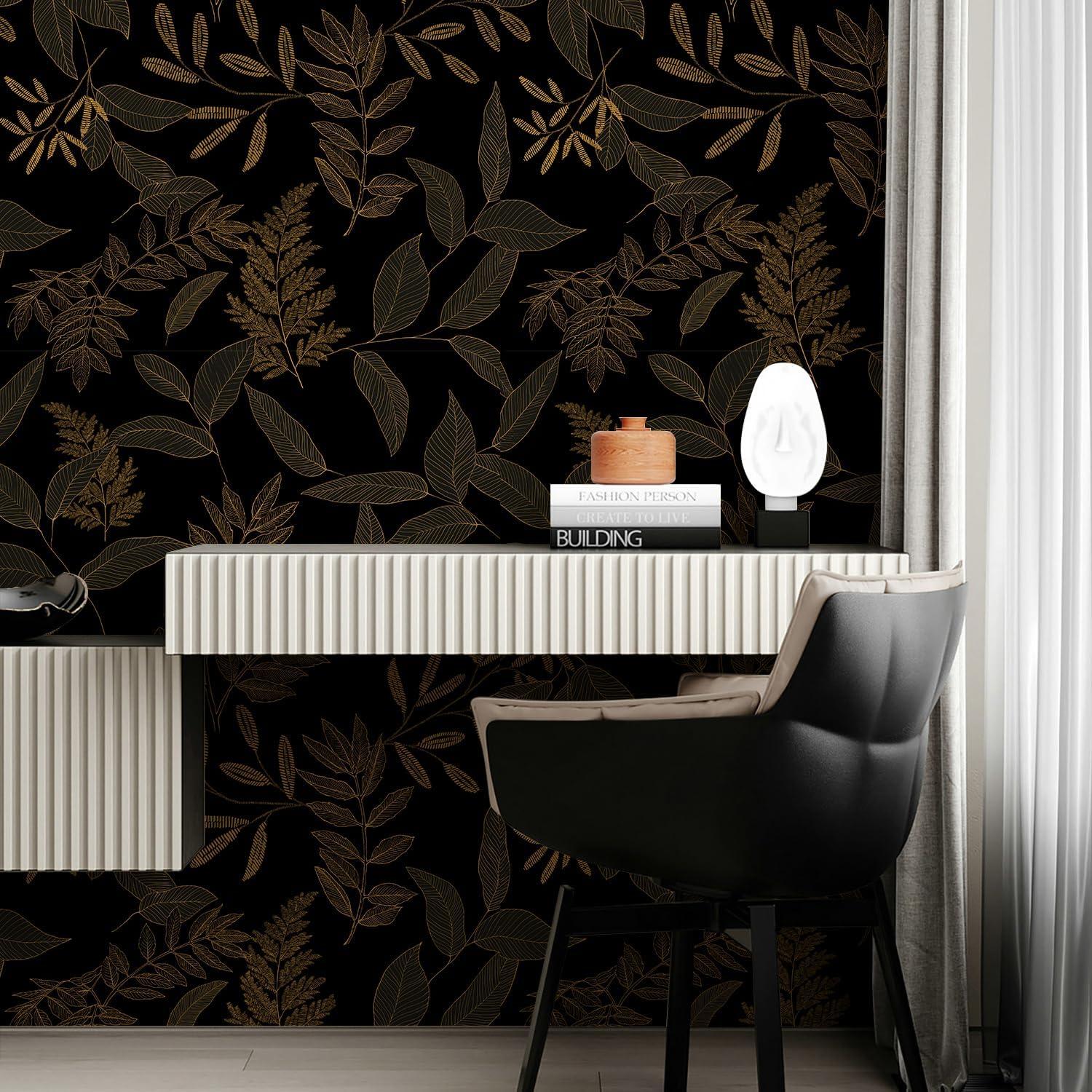 Selbstklebende Tapete Schwarz Gold Blatt Dekorfolie 3x0,4 m