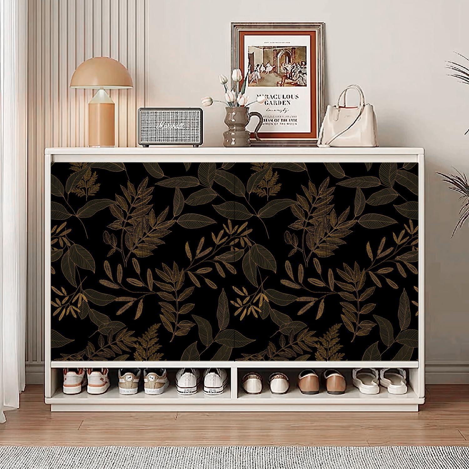 Selbstklebende Tapete Schwarz Gold Blatt Dekorfolie 3x0,4 m