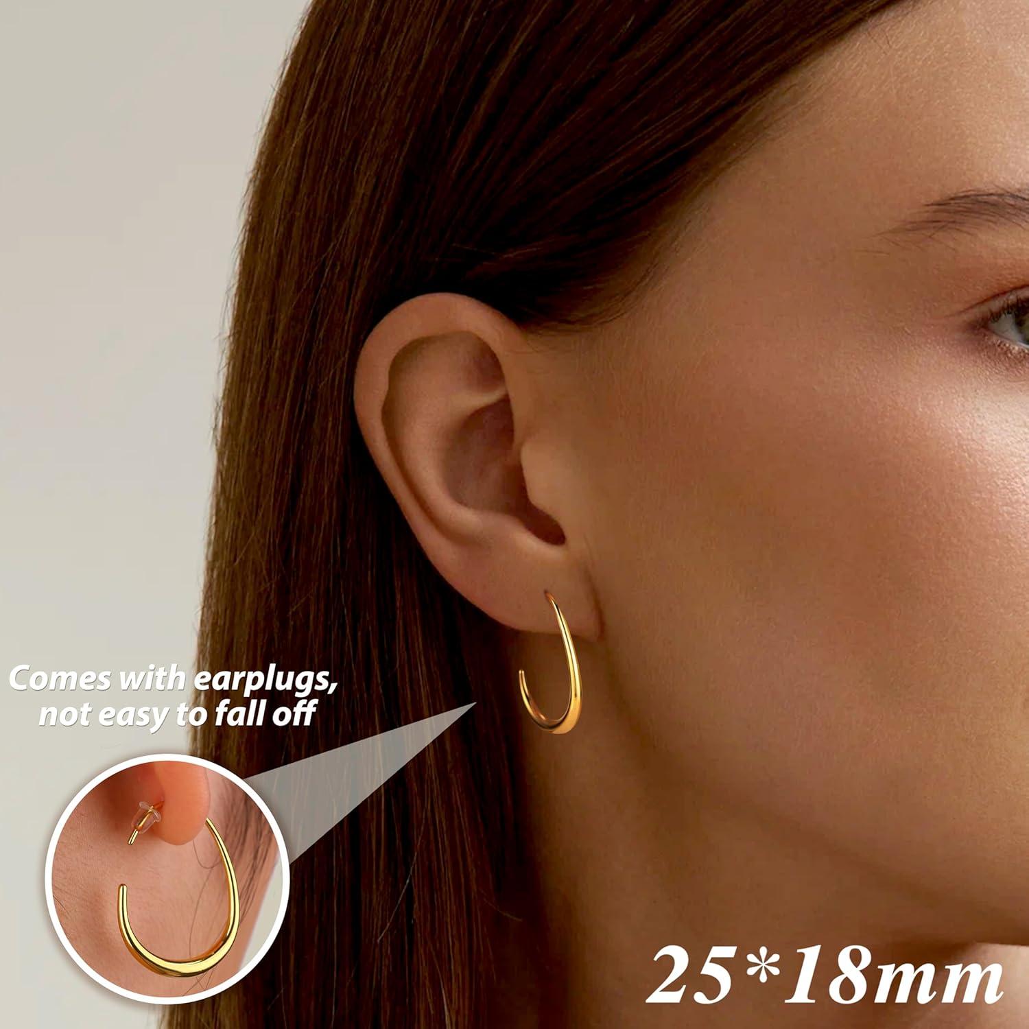 Edelstahl Creolen 18K Gold/Weißgold/Roségold Ovale Damen Ohrringe