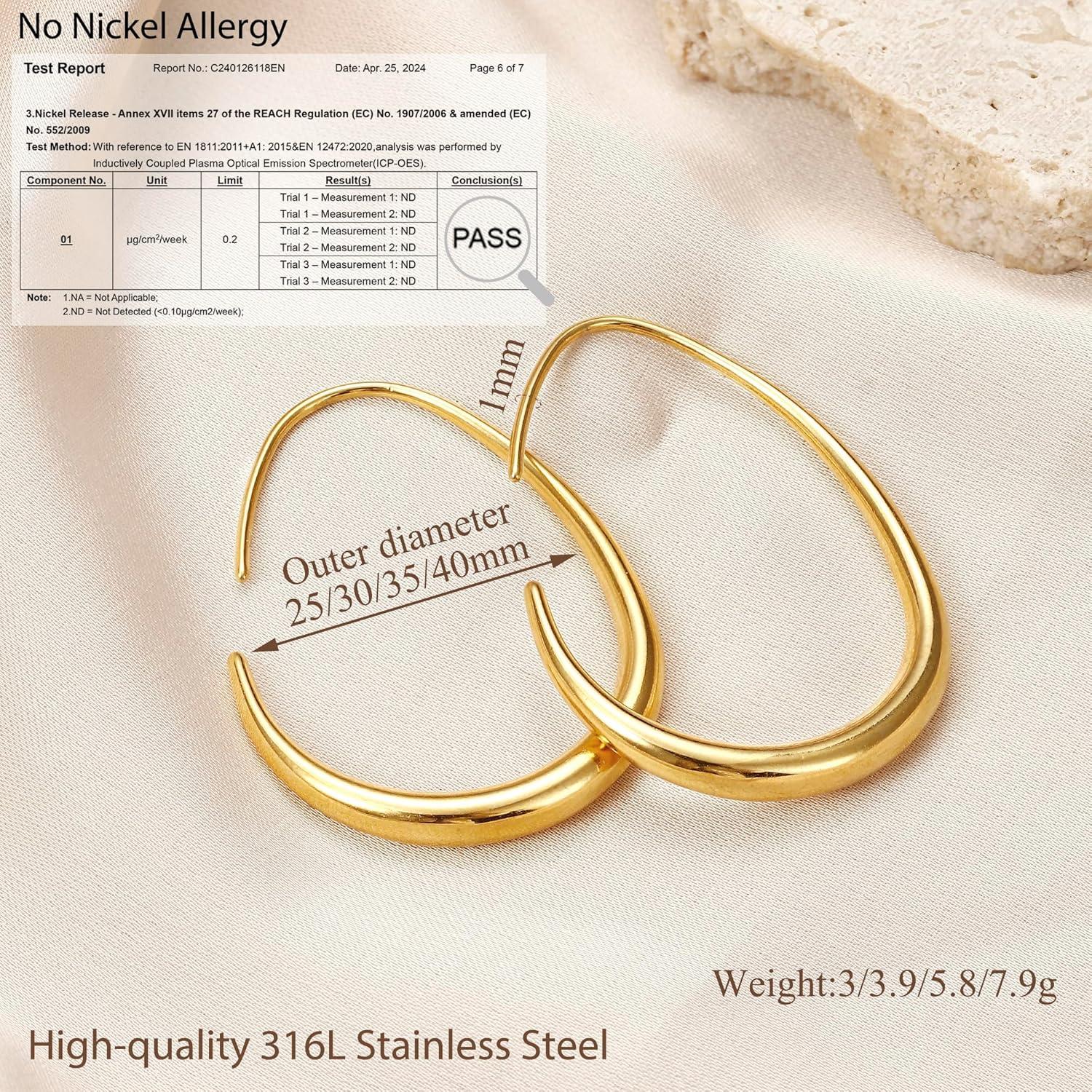 Adramata Edelstahl Creolen Damen Ohrringe Gold 25/30/35/40MM