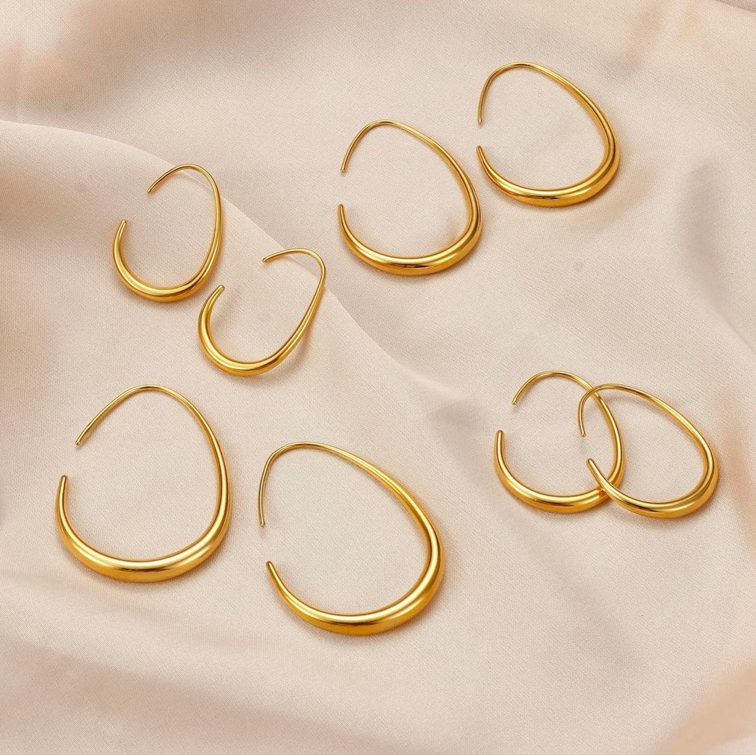 Adramata Damen Edelstahl Creolen Gold Roségold Weißgold 25-40MM