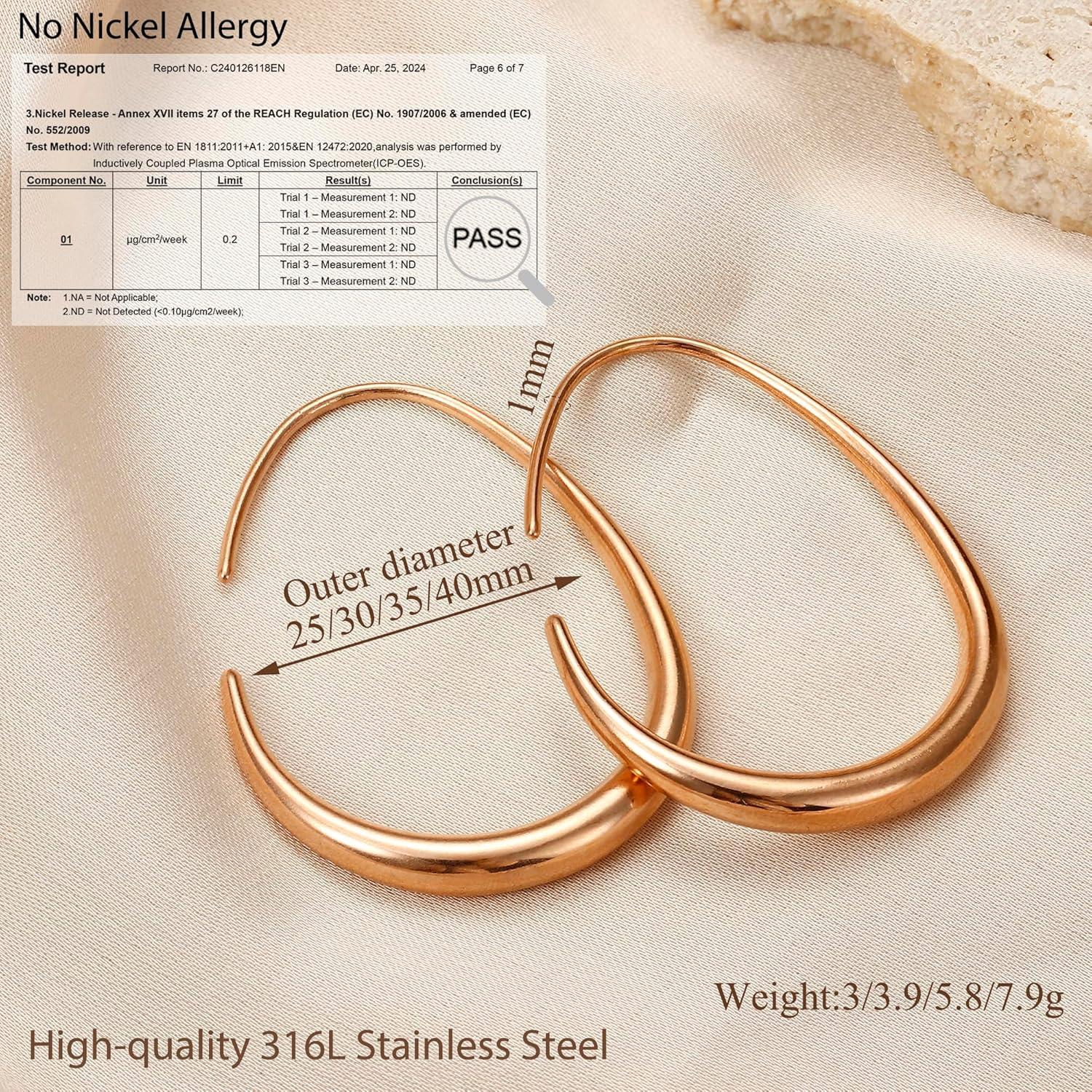 Adramata Damen Edelstahl Creolen 18K Gold Roségold 25/30/35/40MM