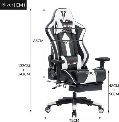 Ergonomischer Gaming Stuhl mit Fußstütze und Lumbalkissen