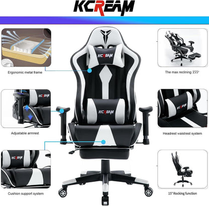 Ergonomischer Gaming Stuhl mit Fußstütze und