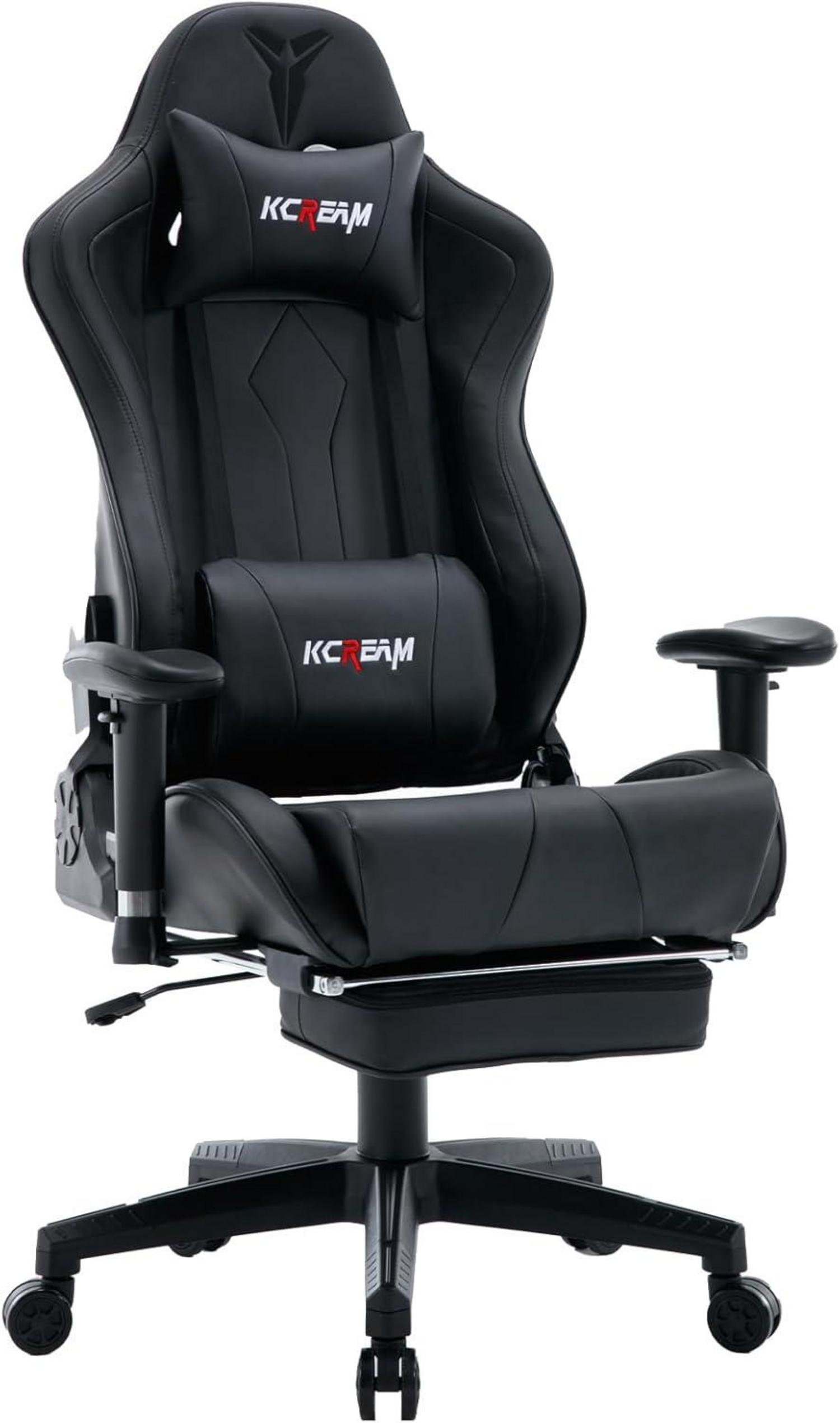 Ergonomischer Gaming Stuhl mit Fußstütze & Lendenwirbelstütze