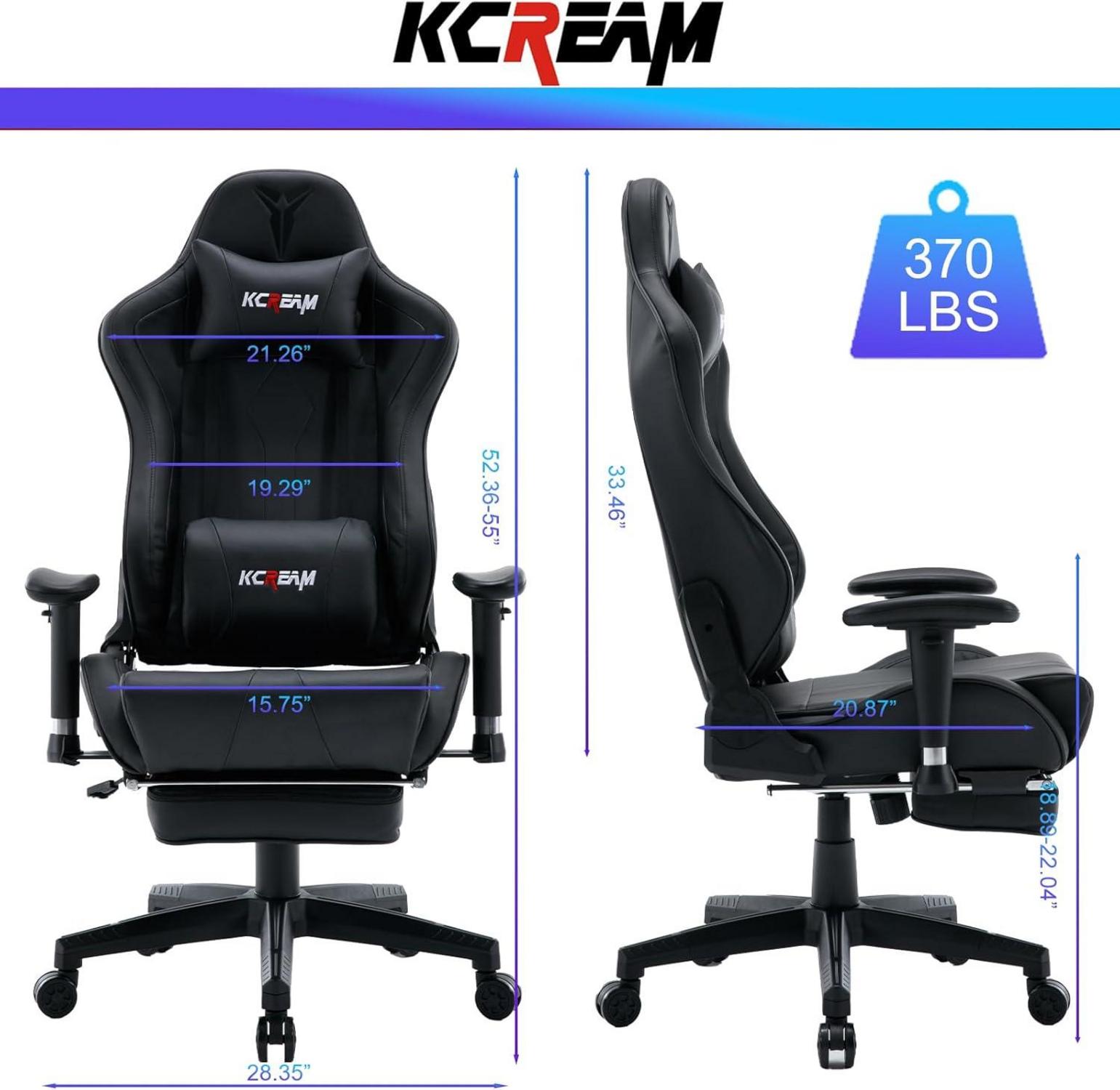 Ergonomischer Gaming Stuhl mit Fußstütze & Lendenwirbelstütze