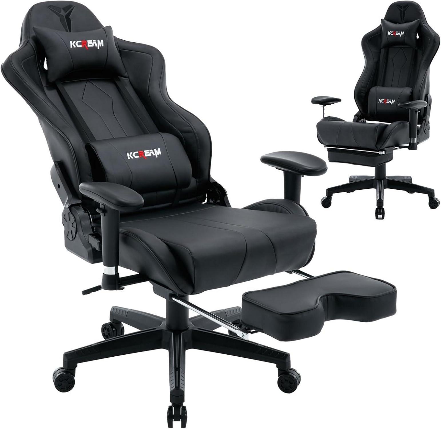 Gaming Stuhl 150kg Belastbarkeit Fußstütze Ergonomisch Racing PU Leder Schwarz