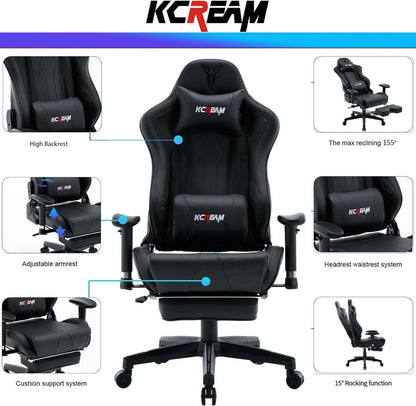 Gaming Stuhl mit Fußstütze 150kg Belastbarkeit Schwarz