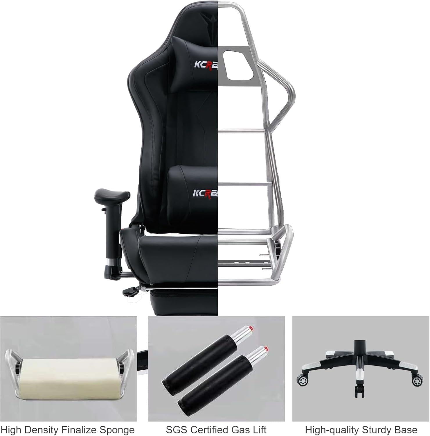 Gaming Stuhl 150kg Belastbarkeit Fußstütze Ergonomisch Racing PU Leder Schwarz