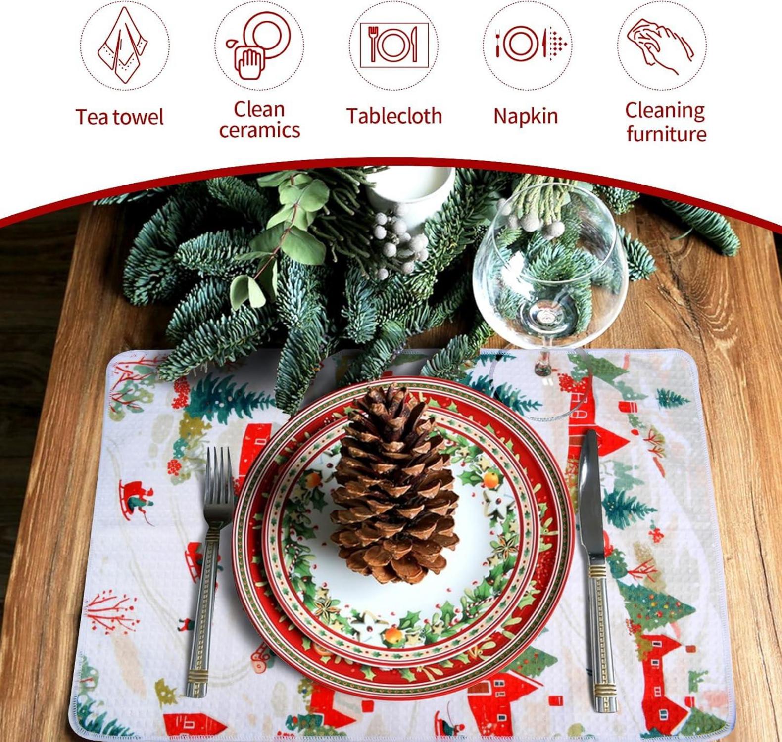 2er Set Weihnachten Küchentücher 40x60 cm Saugfähig & Weich