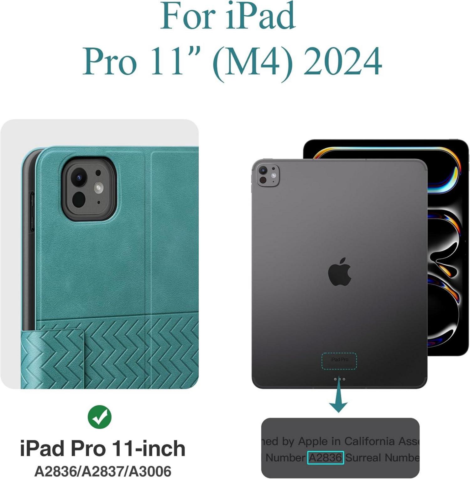 AUAUA iPad Pro 11 Hülle 2024 Grün PU Leder Stifthalter Auto