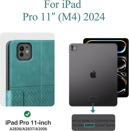 AUAUA iPad Pro 11 Hülle 2024 Grün PU Leder Stifthalter Auto
