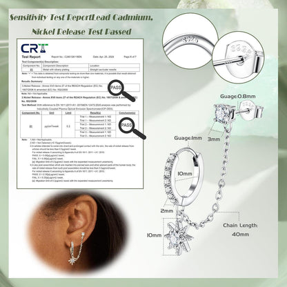 Silberne Creolen mit Kette & Zirkonia – Ohrstecker für Damen