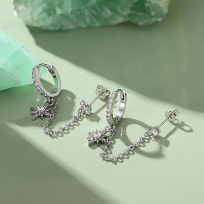 Silberne Creolen mit Kette & Zirkonia – Ohrstecker für Damen