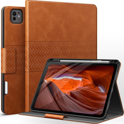 iPad Pro 11 Zoll M4 Hülle PU Leder Braun Stifthalter Auto Schlaf