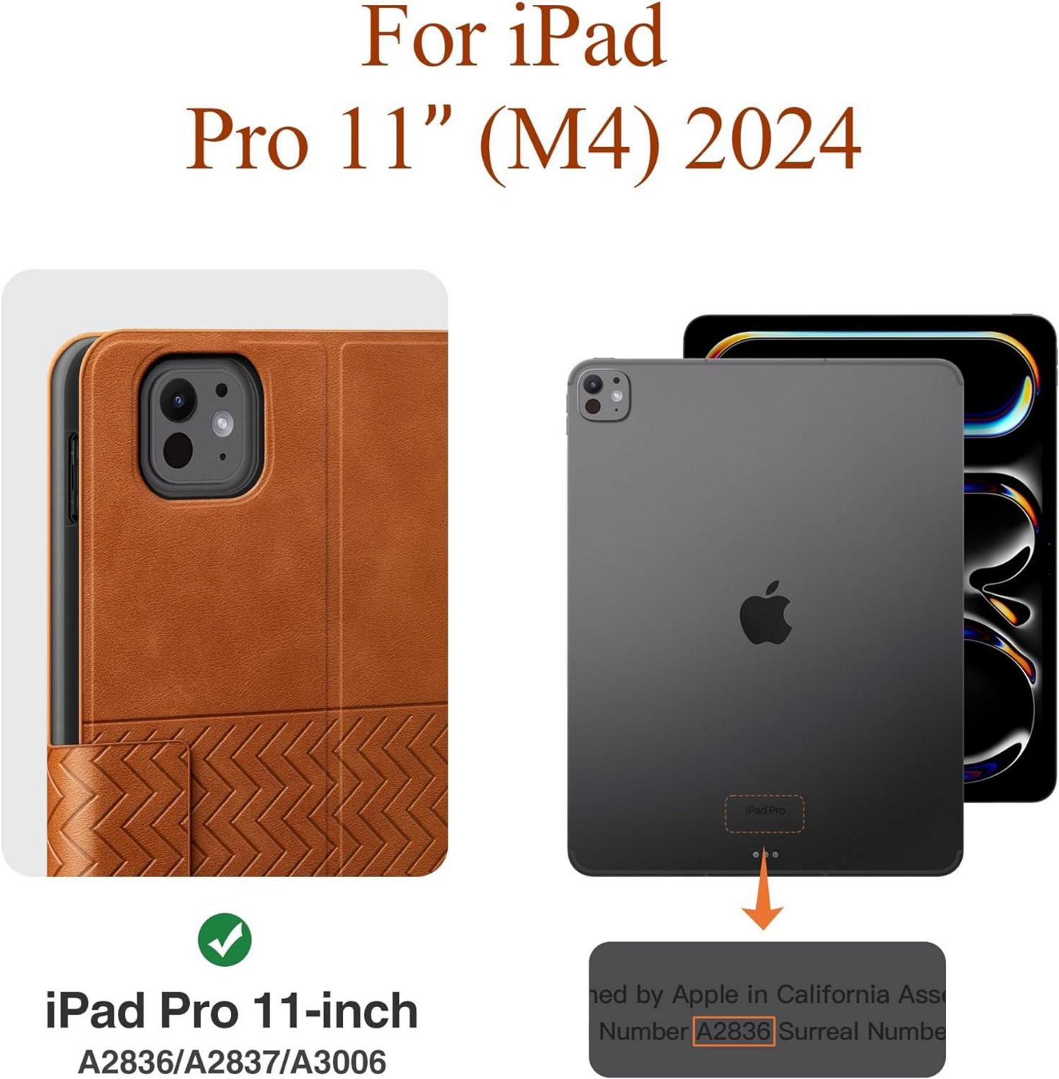 AUAUA iPad Pro 11 Zoll M4 (2024) PU Leder Schutzhülle Braun