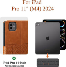 AUAUA iPad Pro 11 Zoll M4 (2024) PU Leder Schutzhülle Braun