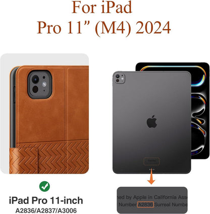 AUAUA iPad Pro 11 Zoll M4 (2024) PU Leder Schutzhülle Braun