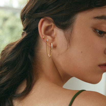 Adramata Ohrringe 925 Silber 14K Vergoldet Zirkonia Doppel Piercing