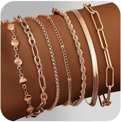 7Pcs Damen Armband Set Edelstahl 14K Vergoldet Verstellbar Silber