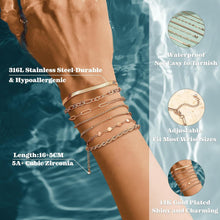 Damen Armband Set 7Pcs Edelstahl Ketten Armbänder 14K