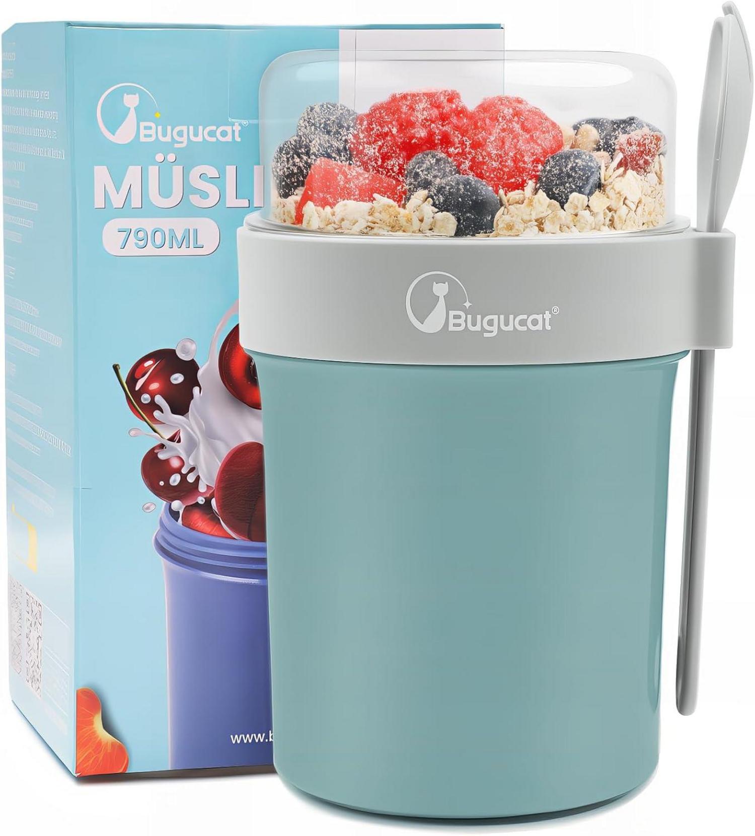 Müslibecher To Go 4in1 auslaufsicher mit Saucenbox transparentBlau