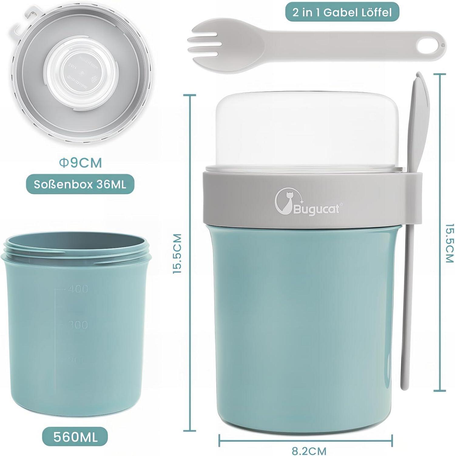 Bugucat Müslibecher To Go 790ml Blau mit Saucenbox