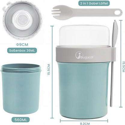 Bugucat Müslibecher To Go 790ml Blau mit Saucenbox