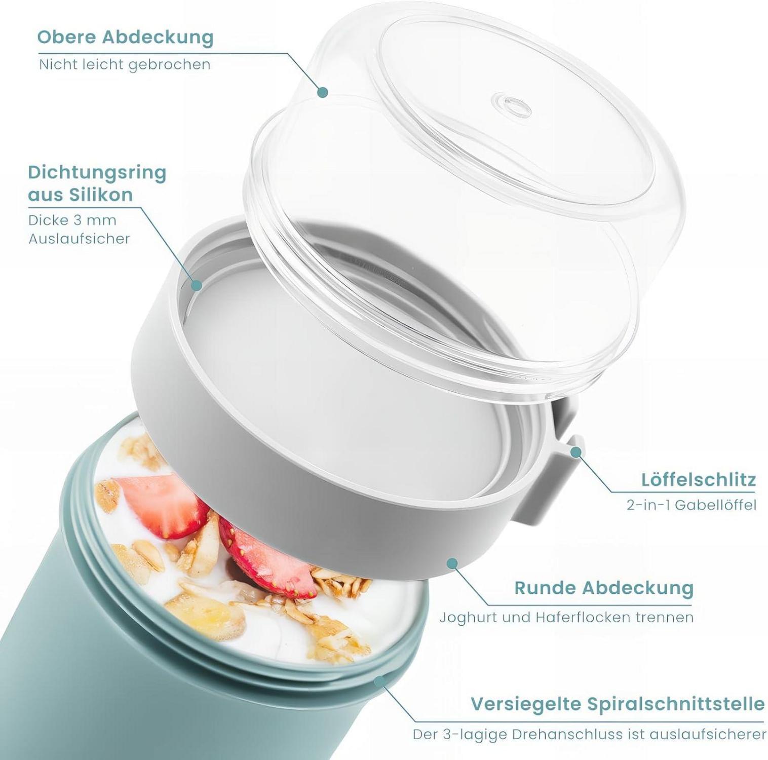 Müslibecher To Go 4in1 auslaufsicher mit Saucenbox transparentBlau