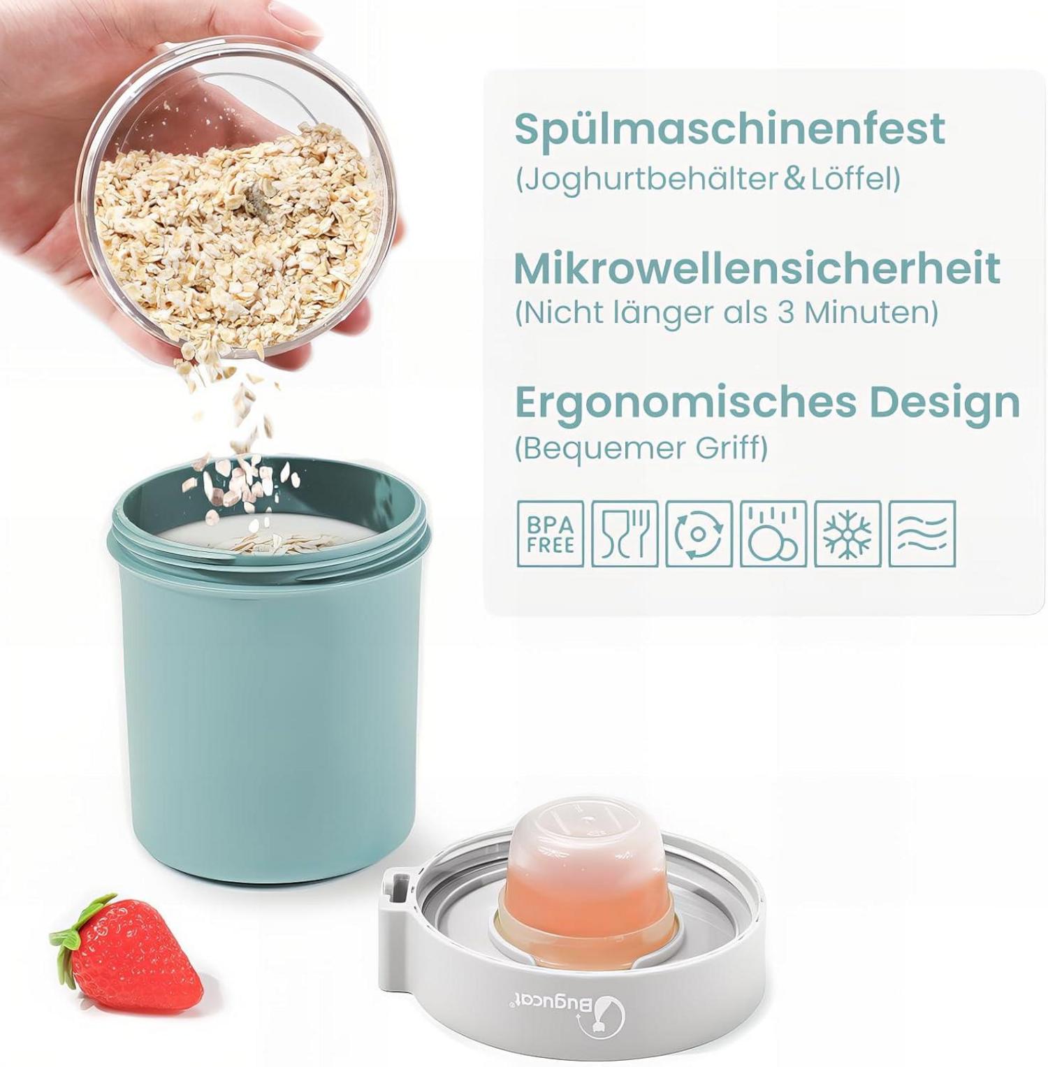 Bugucat Müslibecher To Go 560ML Yoghurtbecher mit Löffel Deckel Auslaufsicher Müsli Obst Haferflocken Trennung Blau 790ml
