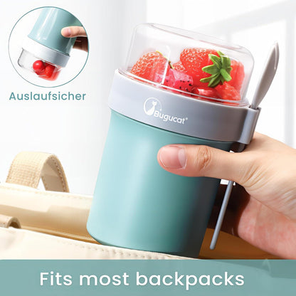 Müslibecher To Go 560ML+230ML Blau - Auslaufsicher mit Soßenbox