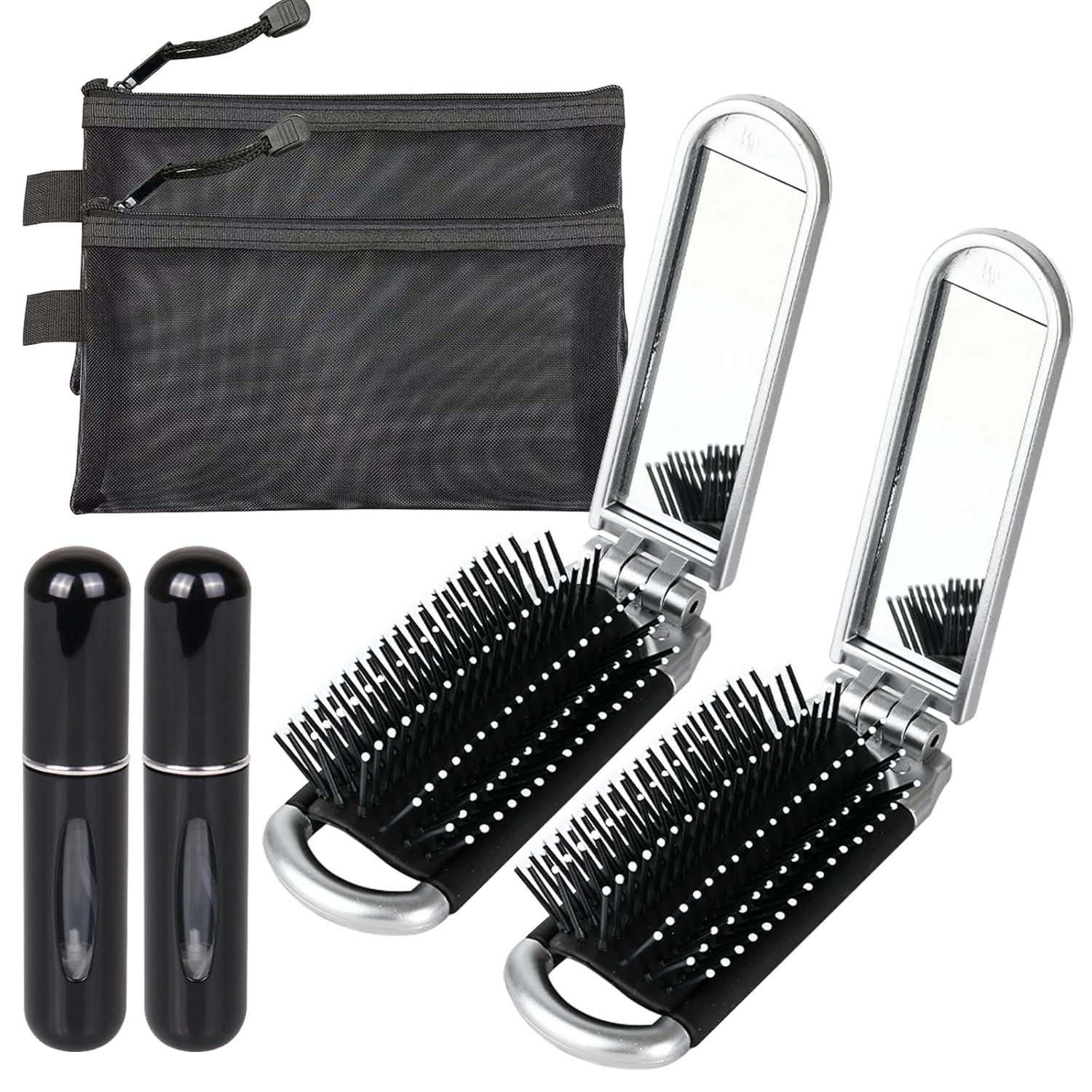 Mini Reise Haarbürste Set mit Spiegel, Nachfüllflaschen & Make-up