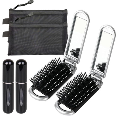 Mini Reise Haarbürste Set mit Spiegel, Nachfüllflaschen & Make-up
