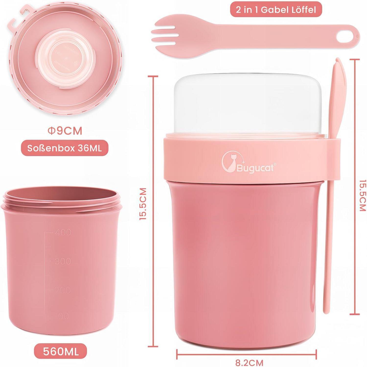 Müslibecher To Go 560ML+230ML Rosa Yoghurtbecher Löffel