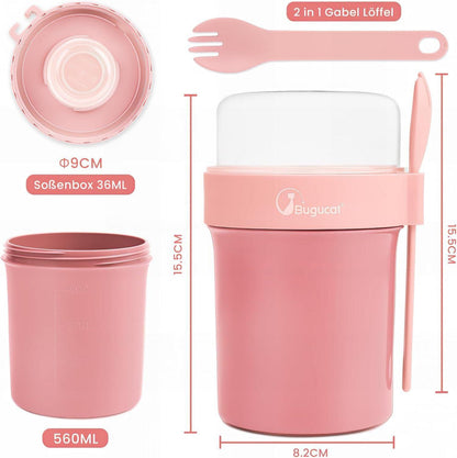 Müslibecher To Go 560ML+230ML Rosa Yoghurtbecher Löffel