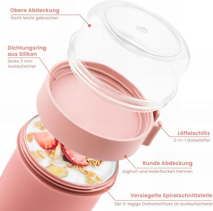 Müslibecher To Go mit Löffel und Deckel - Rosa 790ml